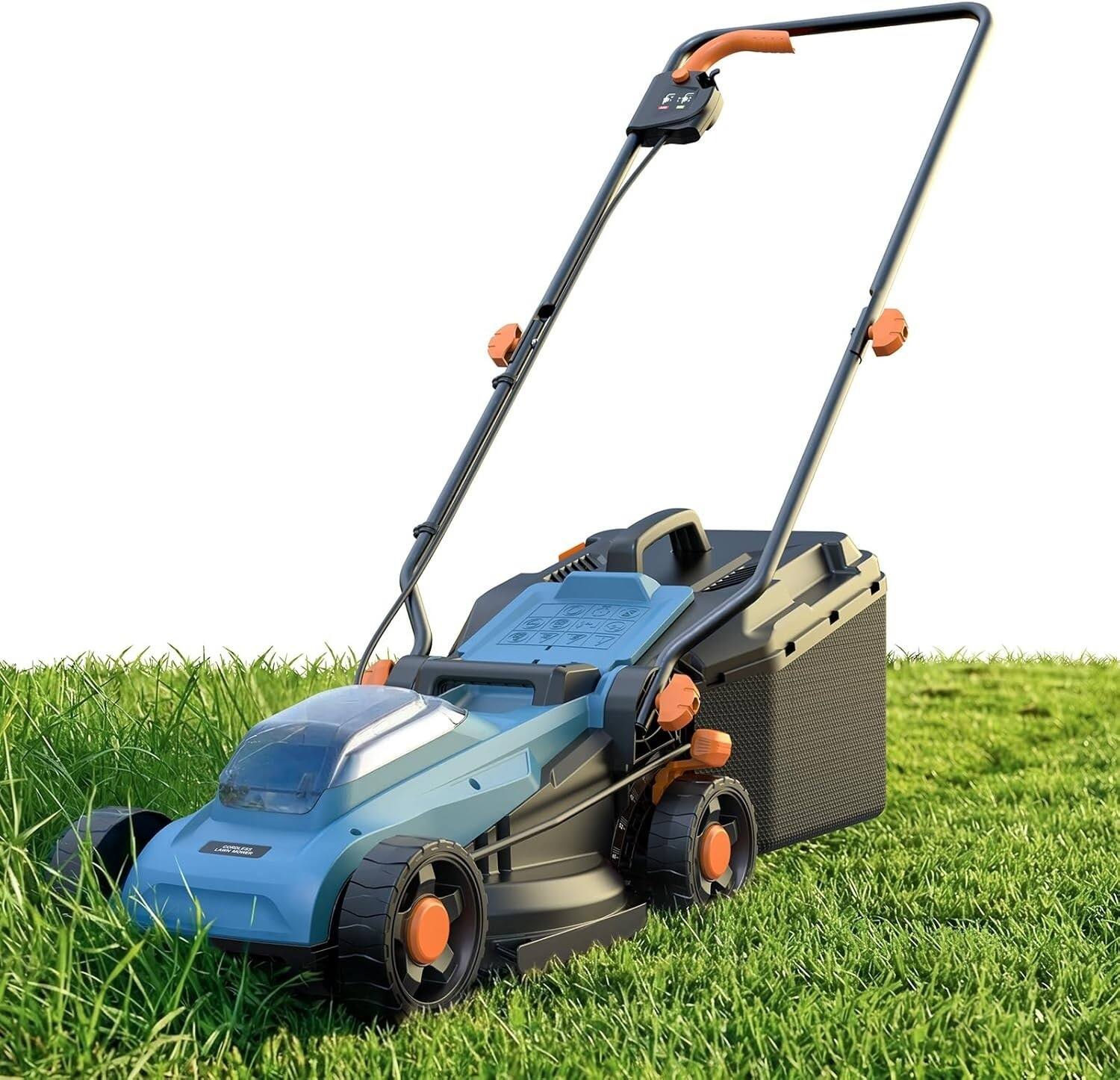 Front. Ealiga - Cordless Electric Lawn Mower 16" Compatible with Makita 18V Battery 2-in-1 Brushless Push Mower (Tool Only).