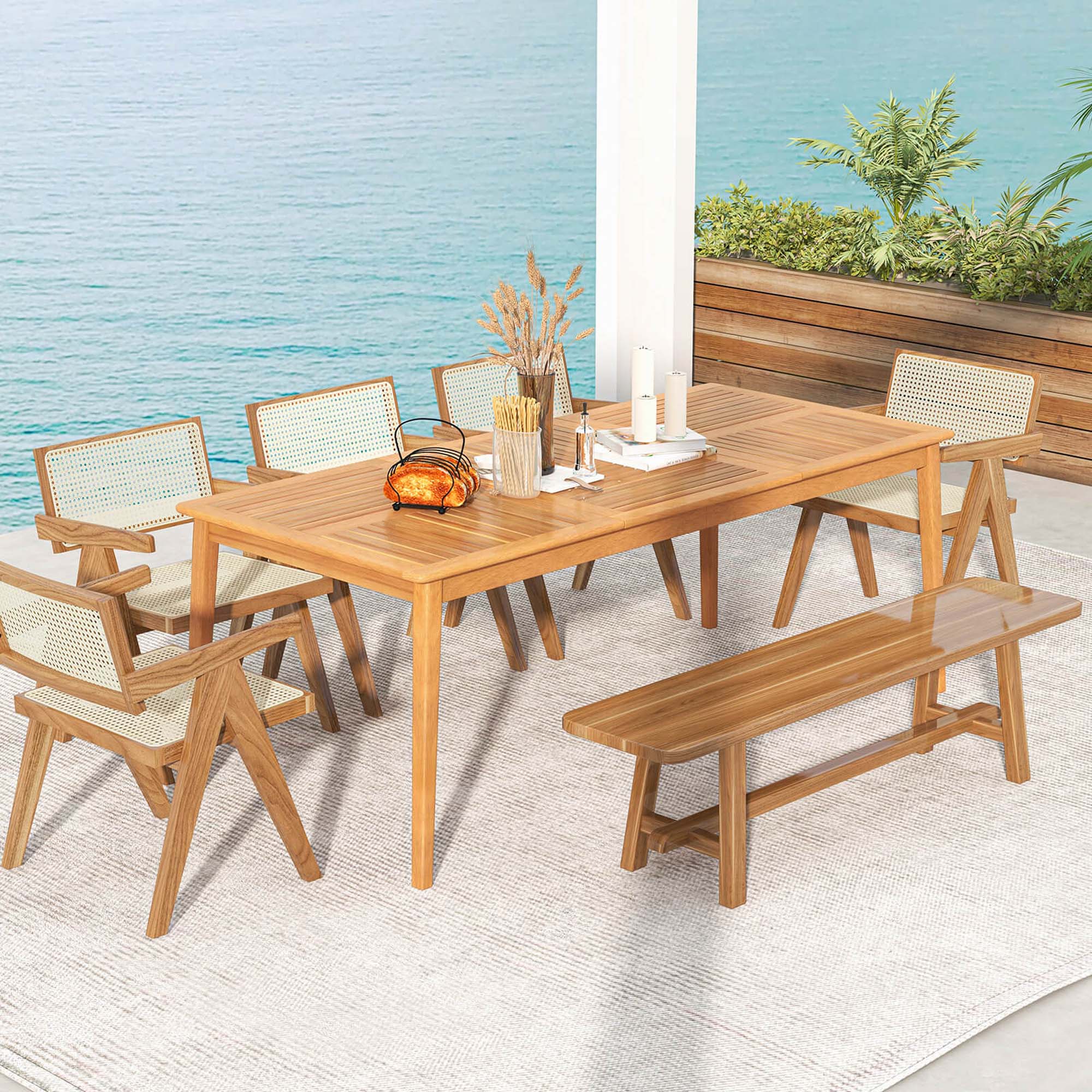 Alt View 1. Costway - Costway 8-Person Outdoor Acacia Wood Dining Table with 1.96" Umbrella Hole Rectangular - Brown.
