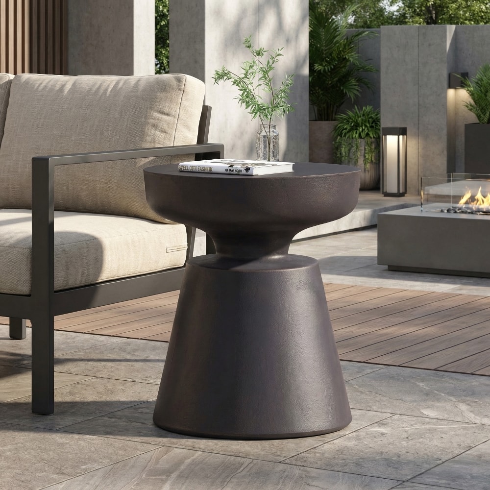 Loheer - Lightweight Concrete Side Table Outdoor End Table Modern Accent Table with Pedestal Base - Copper price history on PriceWatchPro