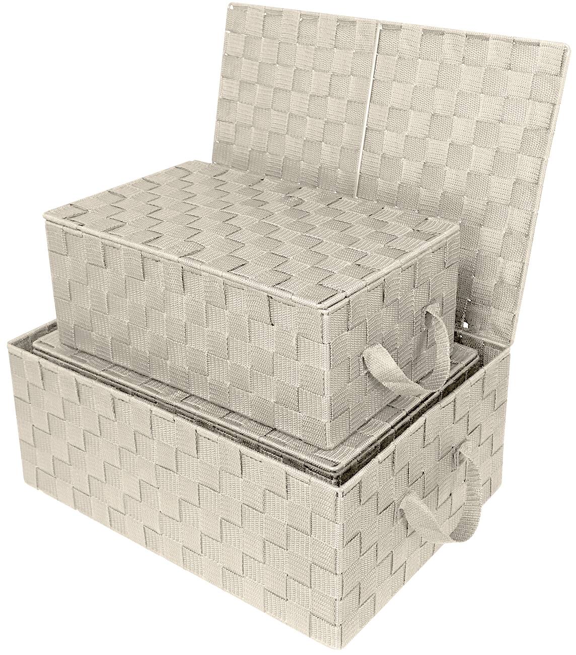 Front. Sorbus - Sorbus Set of 3 Storage Baskets for Organizing with Lid, Mesh, Linen, Organizer Storage Baskets for Shelves - Beige.