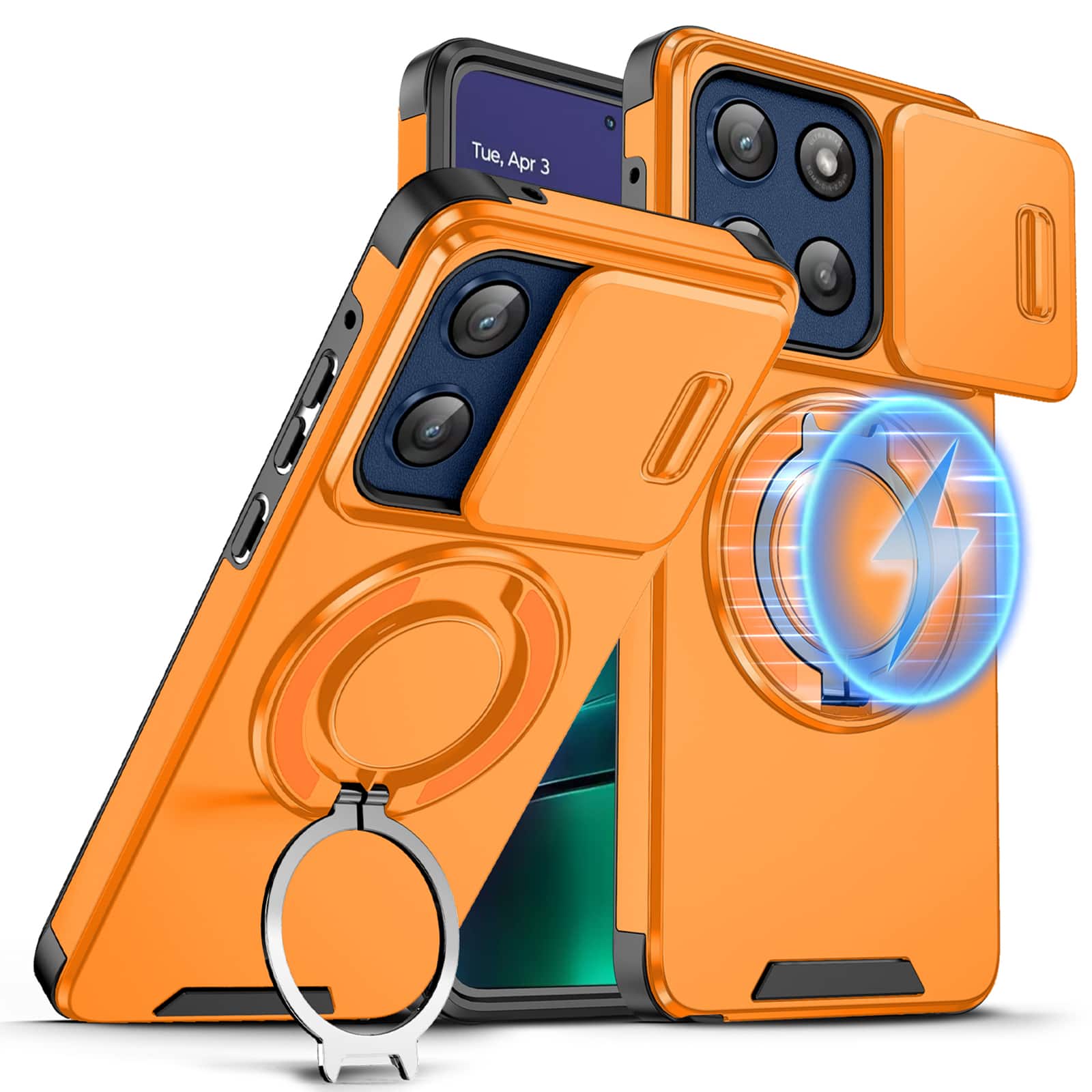 Dteck - for Motorola G Stylus 5G (2026/2025) Case with Camera Sliding Cover, Shockproof Magnetic Cover with Rotate Ring Stand - Orange