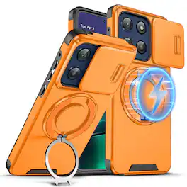 Dteck - for Motorola G Stylus 5G (2026/2025) Case with Camera Sliding Cover, Shockproof Magnetic Cover with Rotate Ring Stand - Orange