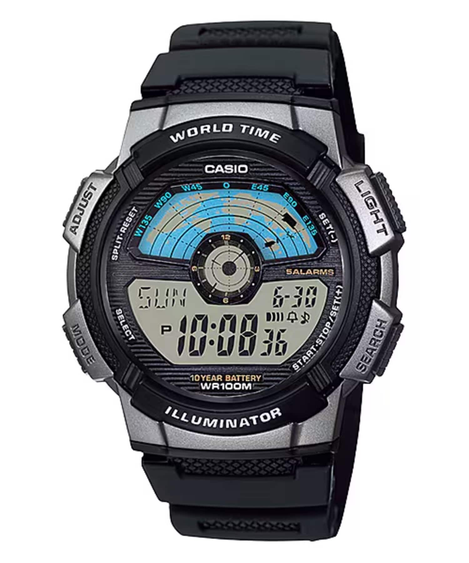 Casio - Men’s Digital World Time Watch with Band – AE-1100W-1AV - Black