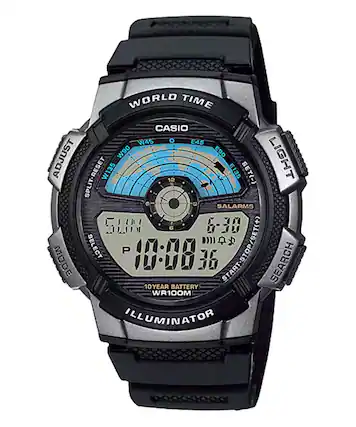 WORLD TIME
CASIO
W45 E45
ADJUST W90 E90
LIGHT
SPLIT-RESET W135 E135
SET(-) 12 a 3
SALARMS
SUN G 6-38
SET(+)
T:STOP/SET(+)
IT SELECT
P 10:08
STOP MODE
START SEARCH
10YEAR BATTERY
WR100M
ILLUMINATOR