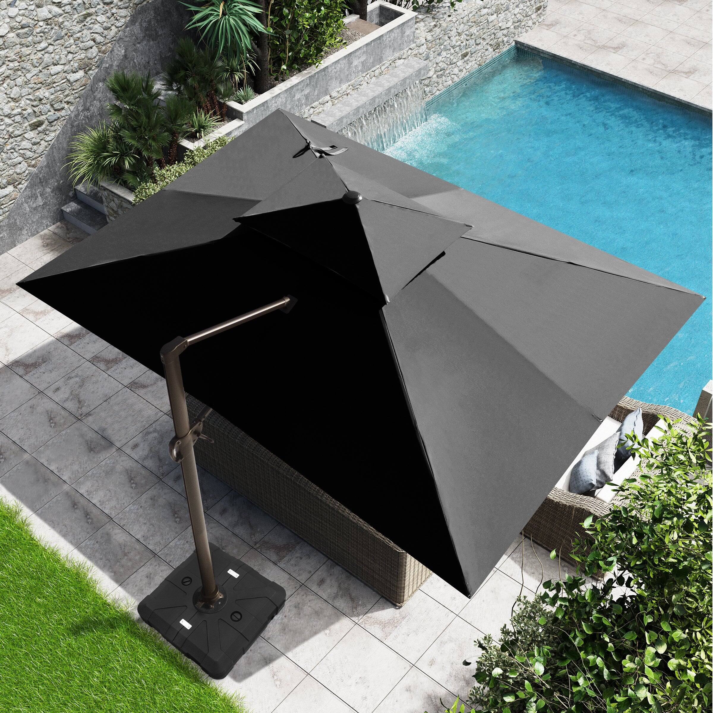 Left. Crestlive Products - Crestlive Products 10x13ft Aluminum Crank Cantilever Patio Umbrella with Lights with Base - Black.