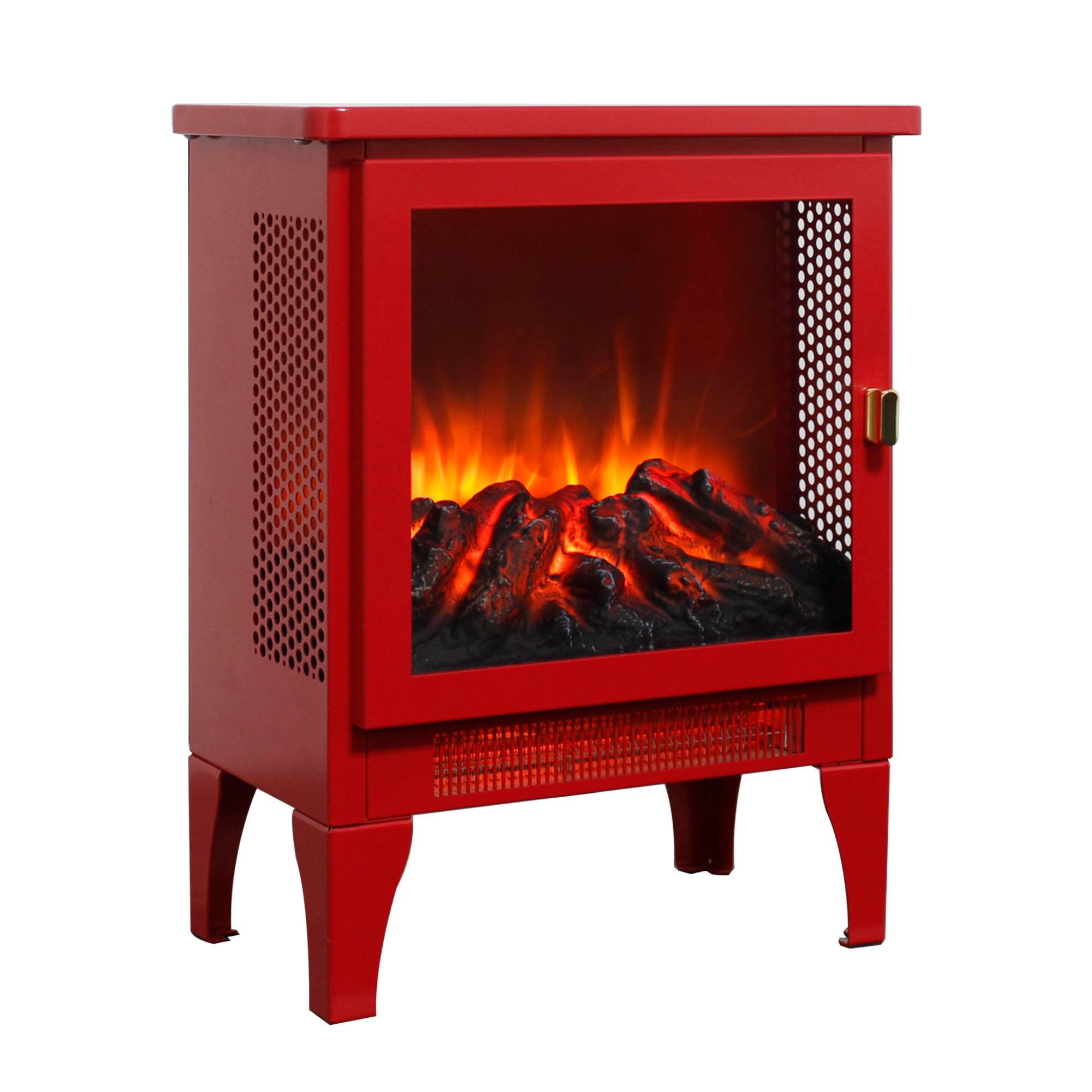 Angle. Mondawe - 18" Freestanding Electric Fireplace Stove Heater w/ 3D Panoramic Flame, CSA/UL Certified, 5000 BTU, 400 Sq.Ft. - Red.