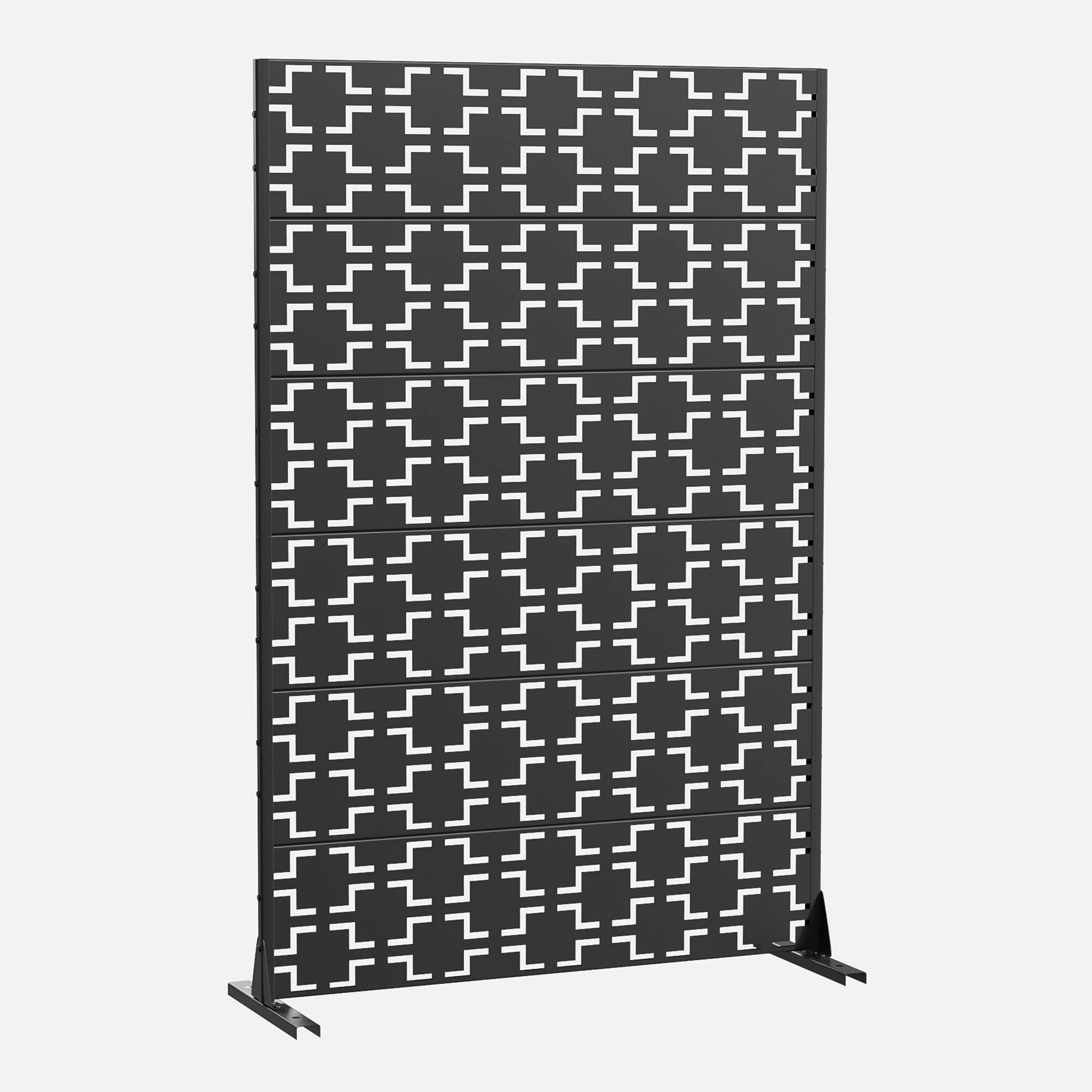 Angle. PexFix - 72 in. x 47 in. Square Pattern Metal Outdoor Privacy Screen & Panels, Freestanding Garden Divider Fence - Black.