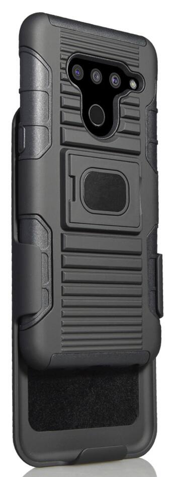 Alt View 7. Nakedcellphone - Combo for LG V50 ThinQ - Ring Grip/Stand Case and Belt Clip Holster - Black.
