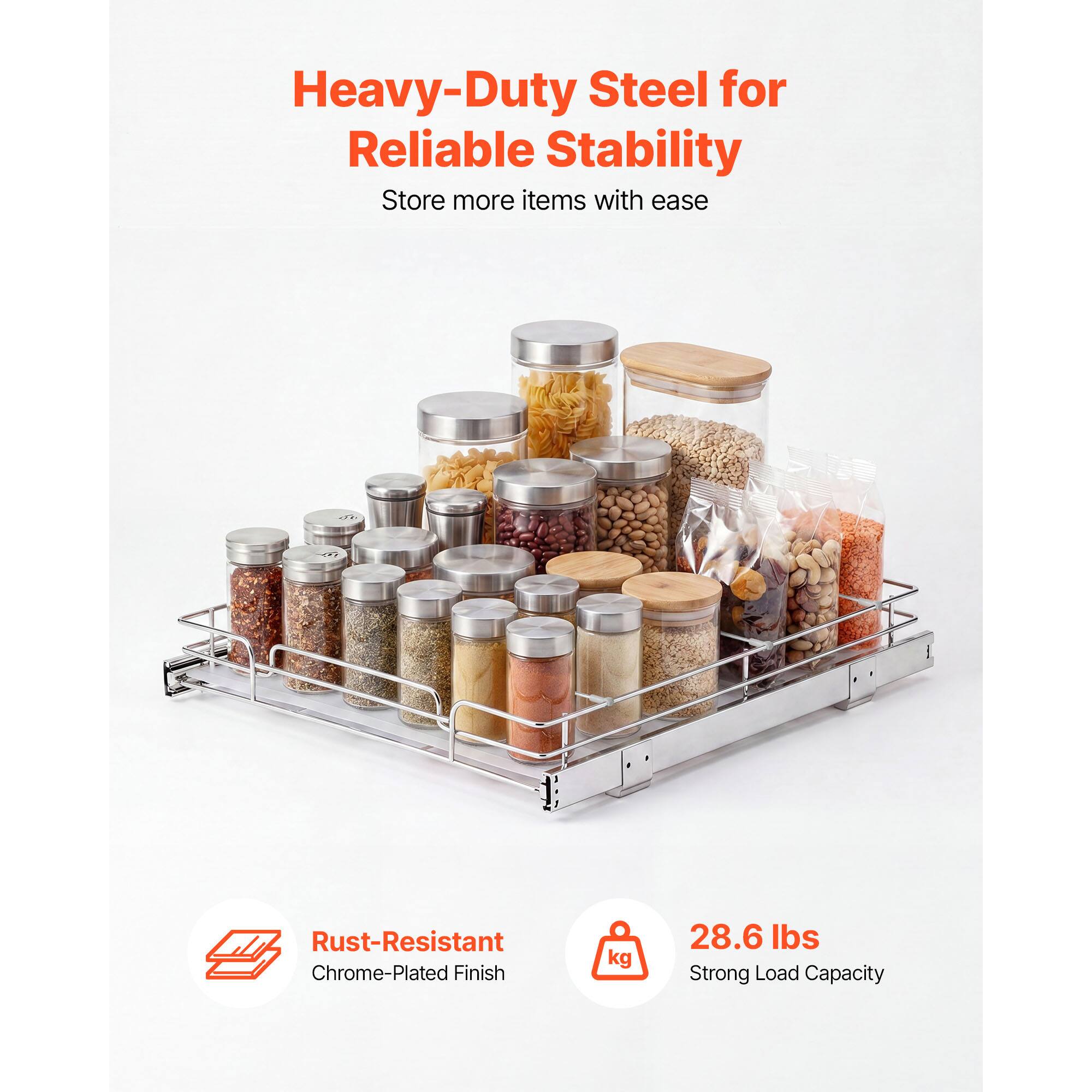 Heavy-Duty Steel for Reliable Stability  
Store more items with ease  

Rust-Resistant Chrome-Plated Finish  

28.6 lbs  
Strong Load Capacity