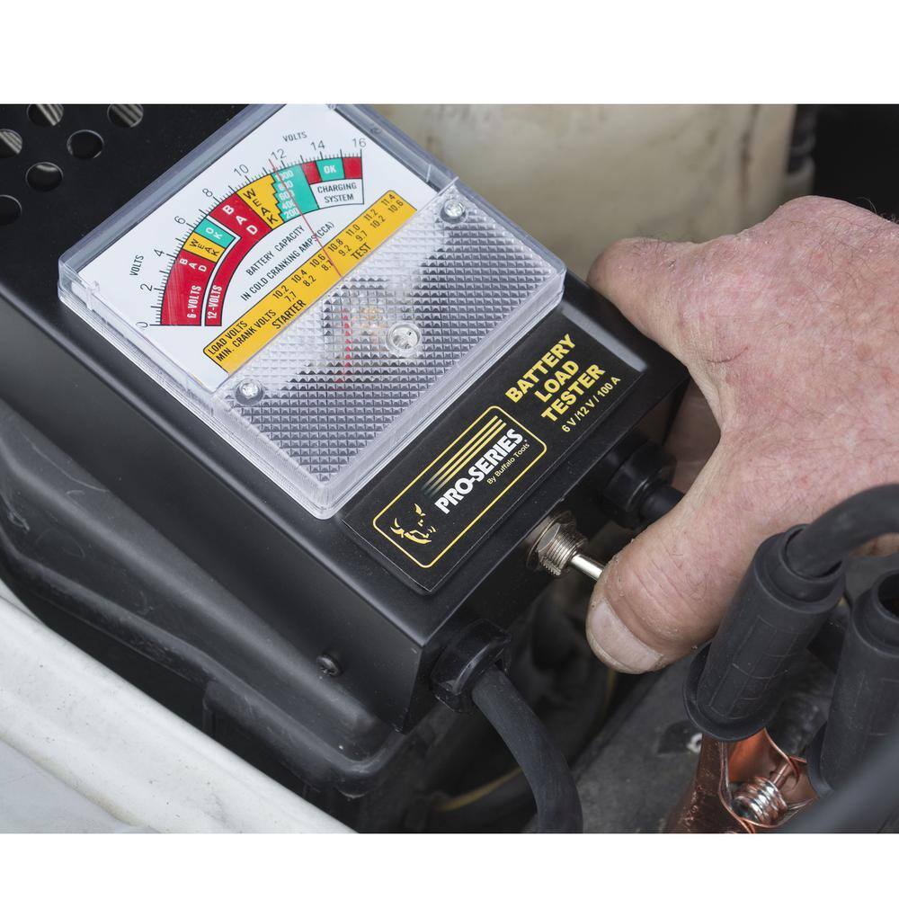 4 VOLTS 2 2 VOLTS 16 14 12 10 OK 1900 8 81 CHARGING W 101 STIIM 11.4 E 40 B A 200 2 9 : A K 12 OK - AMPOLOCA) CCA 1.0 93 Swx CAPACITY AMPS 10.6/108 VO.8 9.2 TEST : BATTERY CRANKING 10.5 8 10.4 82 COLO 19.2 S-VOLTS S1A- IN 1.7 - VOLTS STARTER LDAD CRANK MIN. BATTERY TESTER > I 100 A 112 > 9 Toots PRO-SERIES