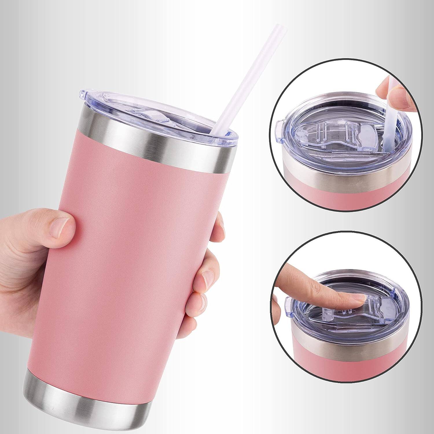Left. Zulay Kitchen - Zulay Kitchen 20oz Double Walled Insulated Tumbler with Lid and Straw - Pink.