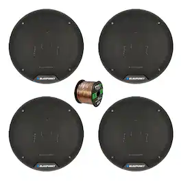 2 Pair (Qty 4) of Blaupunkt BPS-ES650 6.5" 60 Watt Max 3-Way Car Speakers with 50 Feet 16 Gauge Wire