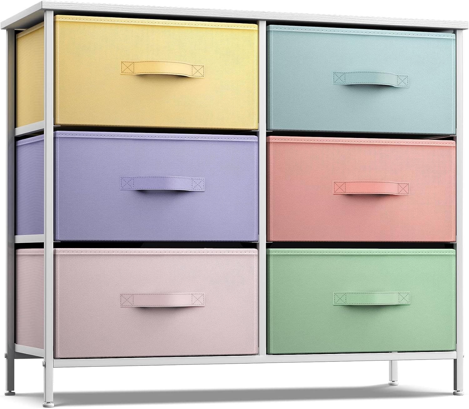 Sorbus - Dresser with 6 Drawers, Furniture Storage Tower Unit for Bedroom, Hallway, Closet Wood Top Fabric Drawers Chest - Pastel