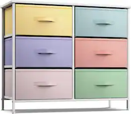 Sorbus - Dresser with 6 Drawers, Furniture Storage Tower Unit for Bedroom, Hallway, Closet Wood Top Fabric Drawers Chest - Pastel