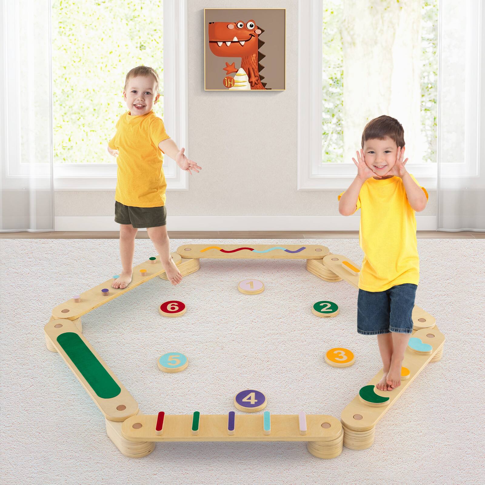 Alt View 3. Gymax - Gymax Wooden Balance Beam w/ Stepping Stones Balance Board Toy Playset for 1+ Toddlers - Multi-Color.