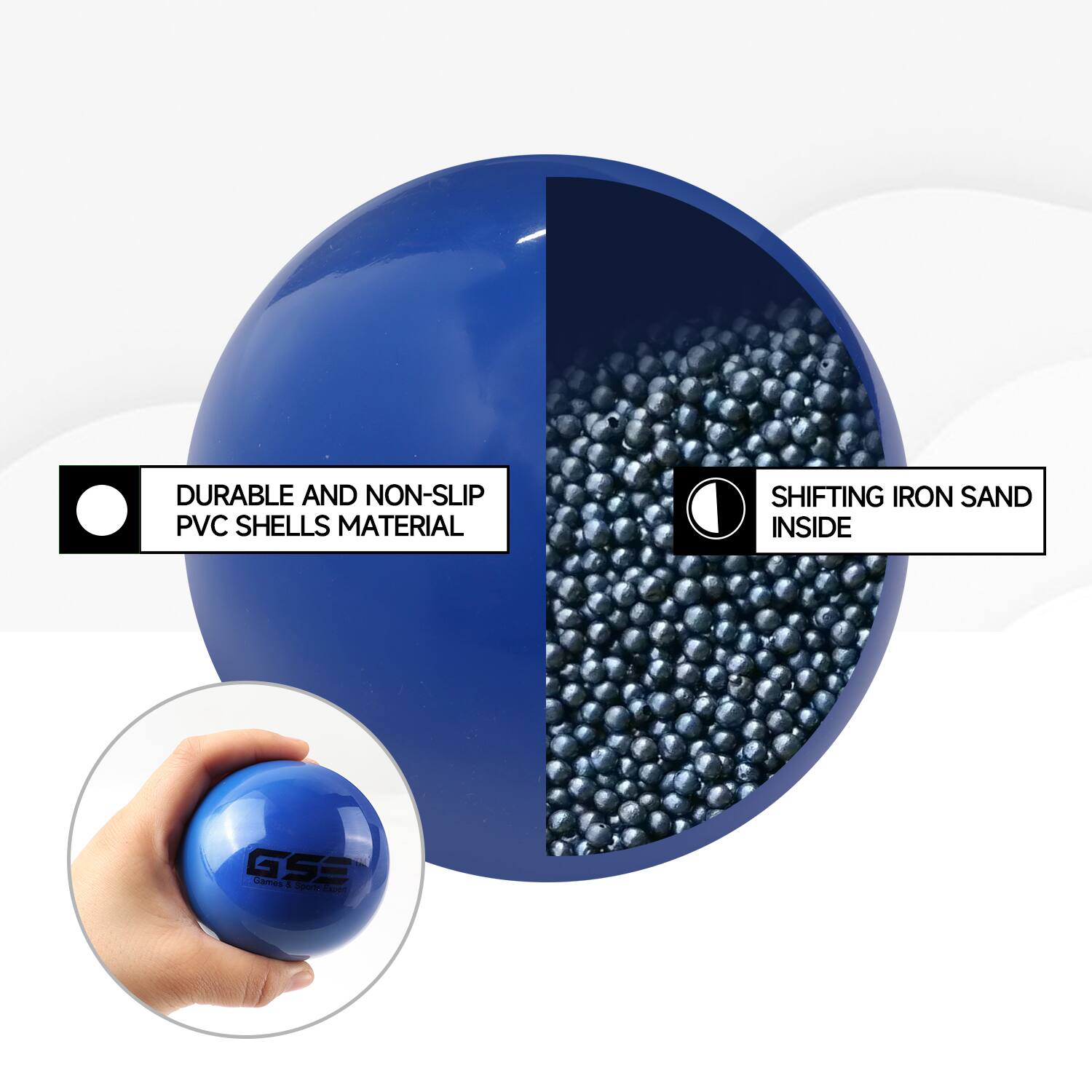 DURABLE AND NON-SLIP PVC SHELLS MATERIAL, SHIFTING IRON SAND INSIDE, GSE Cames . S S 1a