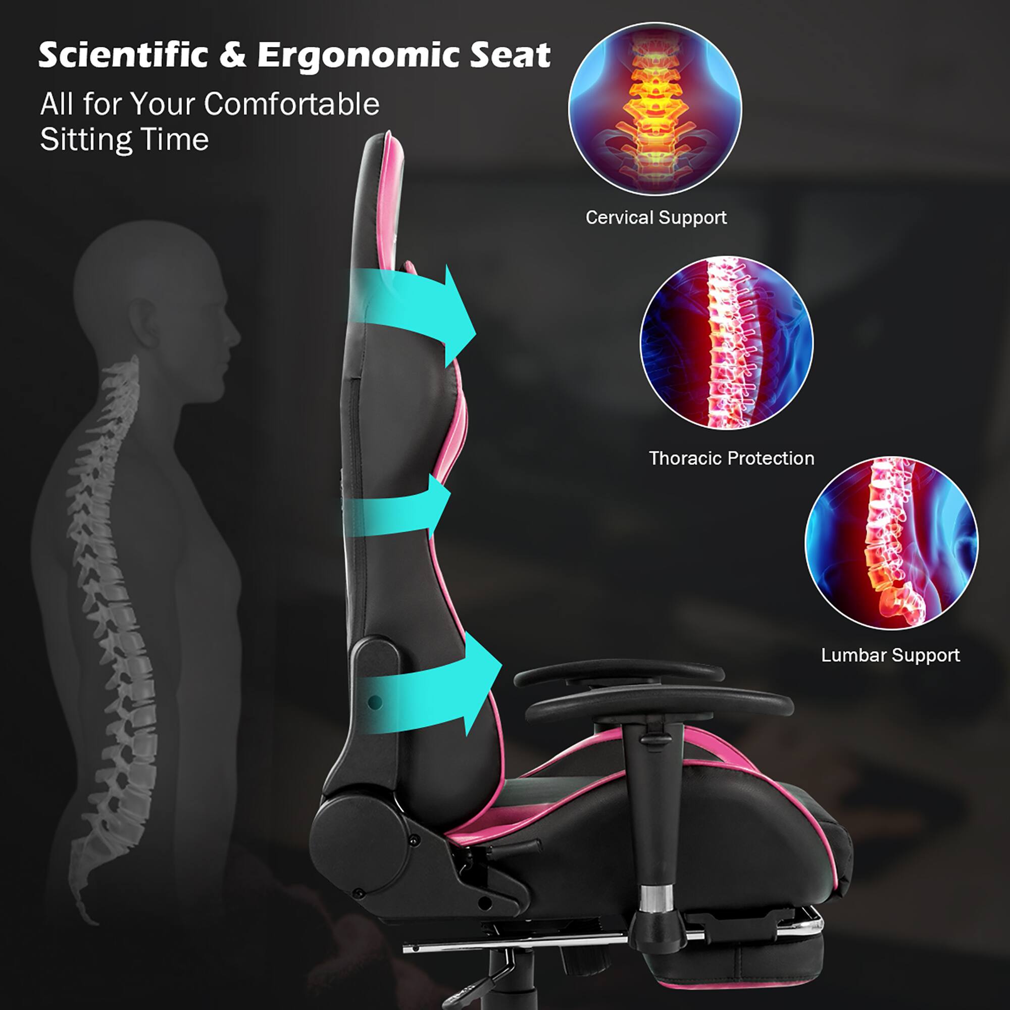 Scientific & Ergonomic Seat All for Your Comfortable Sitting Time Cervical Support Thoracic Protection Lumbar Support