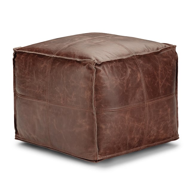 Front. Simpli Home - Sheffield Square Pouf - Brown.