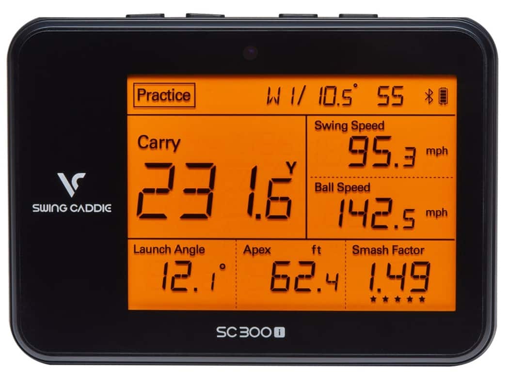 Practice  
W 1/ 10.5 55  
Swing Speed: 95.3 mph  
Carry: 23 1.6  
Ball Speed: 142.5 mph  
Launch Angle: 12.1°  
Apex: 62.4 ft  
Smash Factor: 1.49  
SWING CADDIC  
SC300