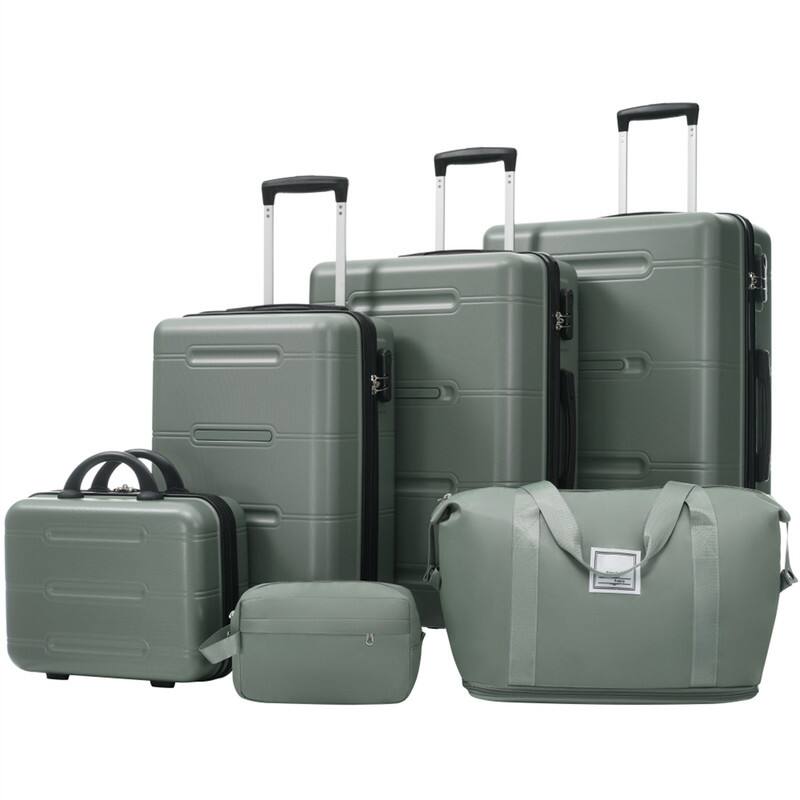 Front. HTUTWOO - 6 Piece Luggage Set - Lightweight Hardshell Suitcase 4" Cosmetic Case, 20/24/28" Luggages, Duffel Bag, Toiletry Bag, - Army Green.