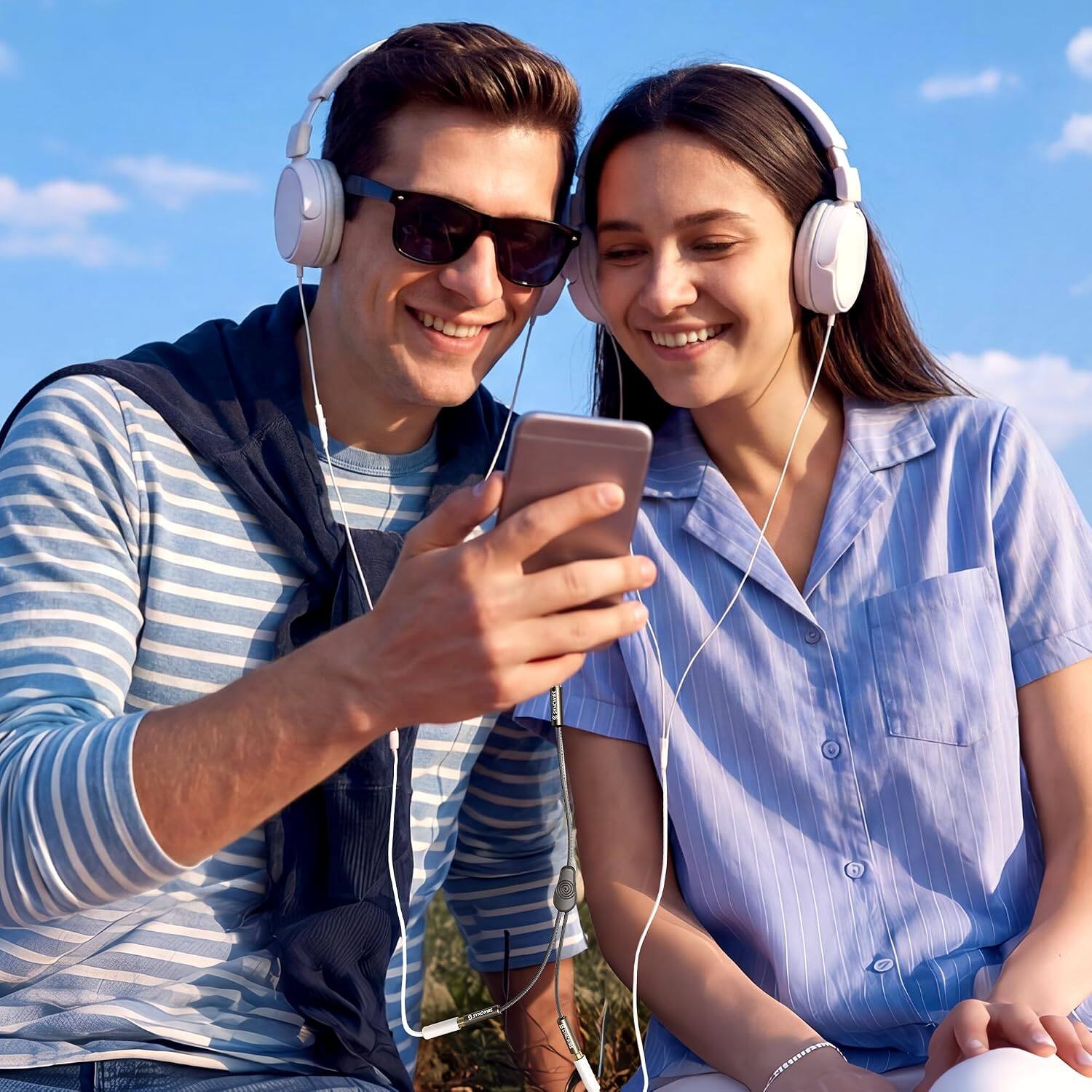 Alt View 4. Syncwire - Headphone Splitter, 3.5mm Nylon-Braided Male to 2 Female Y Cable, Hi-Fi Sound Audio Stereo Y Splitter - Gold Brown.