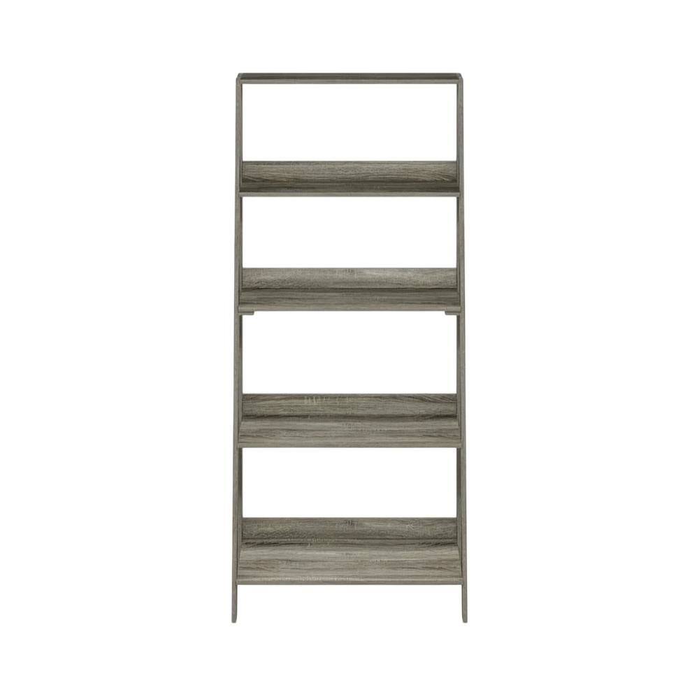 Back. FurniFact - Wooden 5-Tier Ladder Bookcase with French Oak Finish for Home Storage - French Oak.