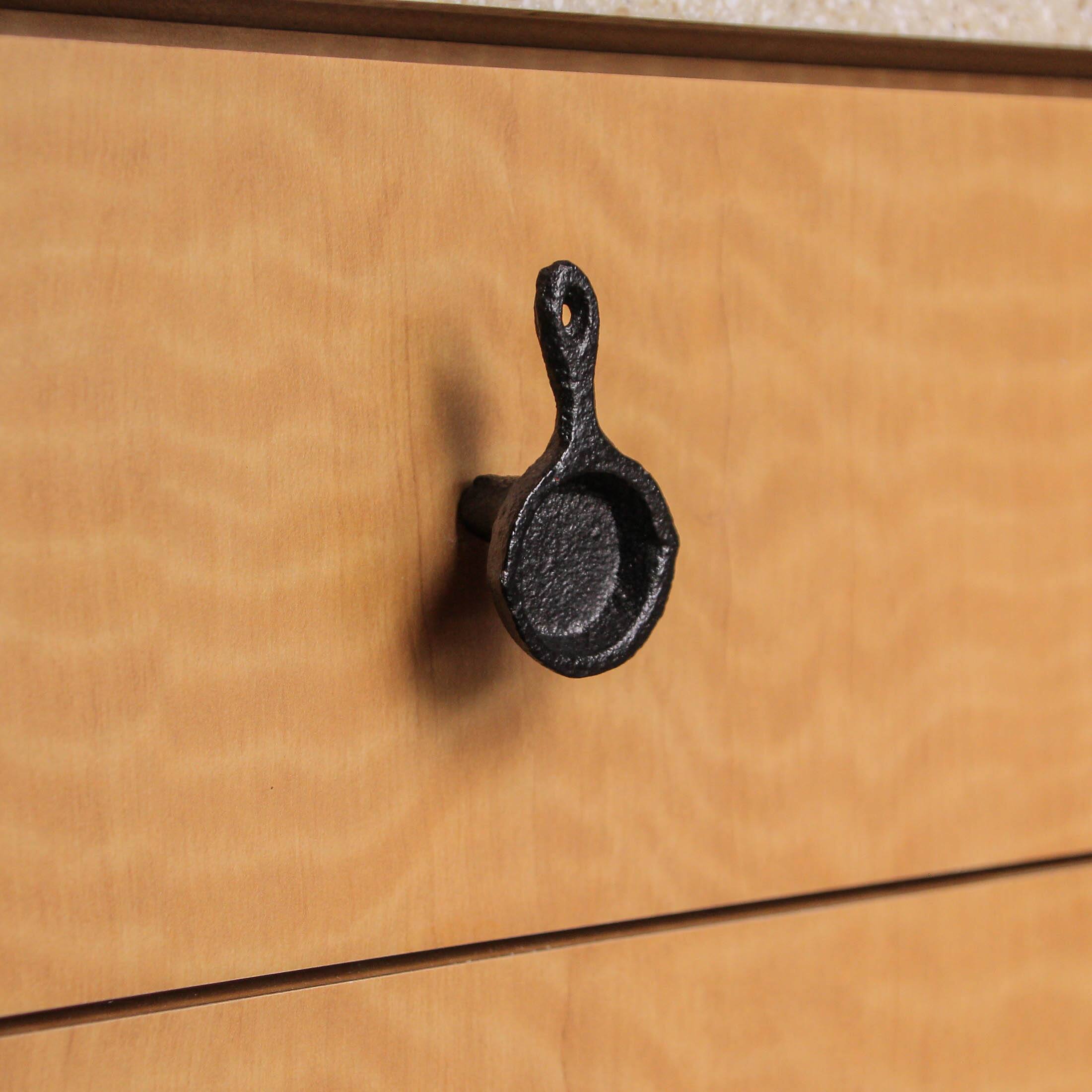 Alt View 9. Zeckos - Set of 6 Mini Cast Iron Skillet Drawer Pulls Decorative Kitchen Cabinet Knobs - Black.