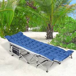 Oumilen - Folding Camping Cot with Padded Mattress, 600 LB Heavy Duty Portable Outdoor Bed - Blue