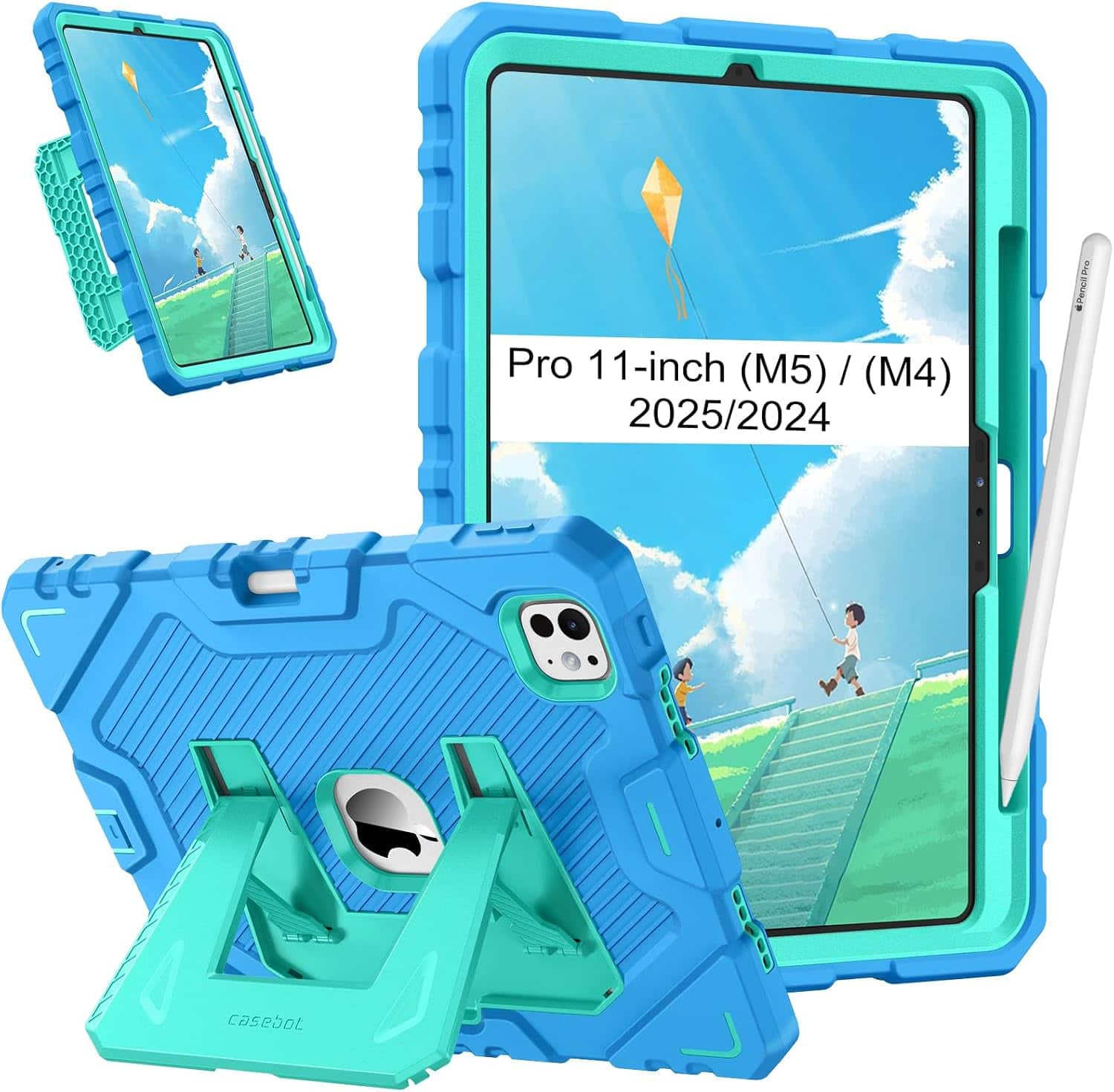 Fintie - Case for iPad Pro 11-inch (M5) 2025 / (M4) 2024 Fully-Body Rugged Heavy Duty Shockproof Kickstand Cover w/ Pencil Holder - Blue
