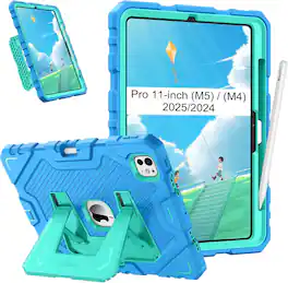 Fintie - Case for iPad Pro 11-inch (M5) 2025 / (M4) 2024 Fully-Body Rugged Heavy Duty Shockproof Kickstand Cover w/ Pencil Holder - Blue