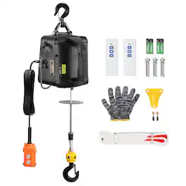 VEVOR - 3-in-1 Electric Hoist Winch, 1100lbs 1500W Portable Power Winch Crane, 110V/120V 22.9 ft Lifting Height, 13 ft/min - Black
