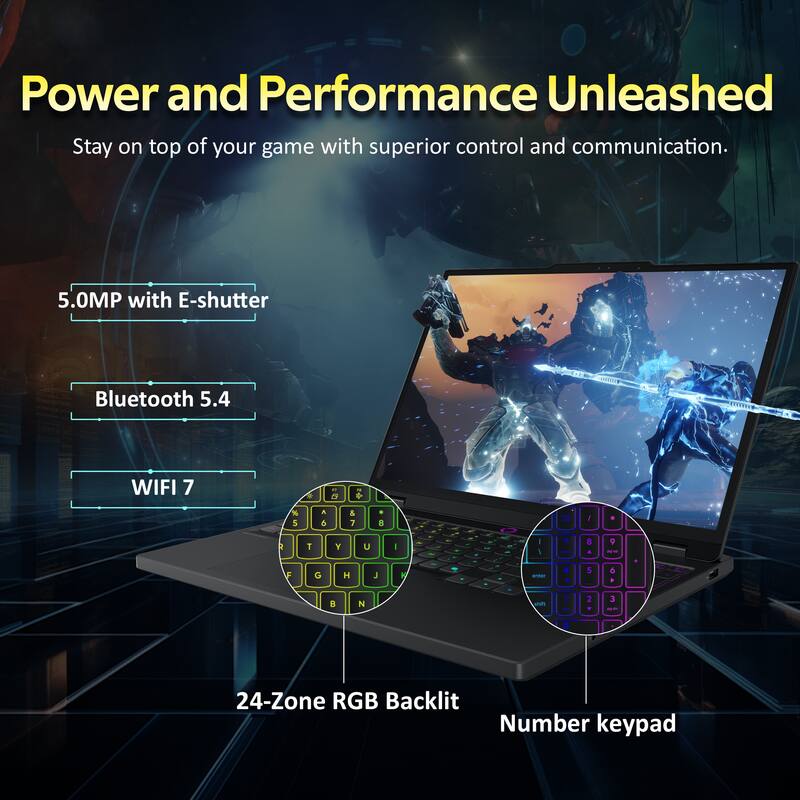 Power and Performance Unleashed  
Stay on top of your game with superior control and communication.  

5.0MP with E-shutter  
Bluetooth 5.4  
WIFI 7  

24-Zone RGB Backlit  
Number keypad