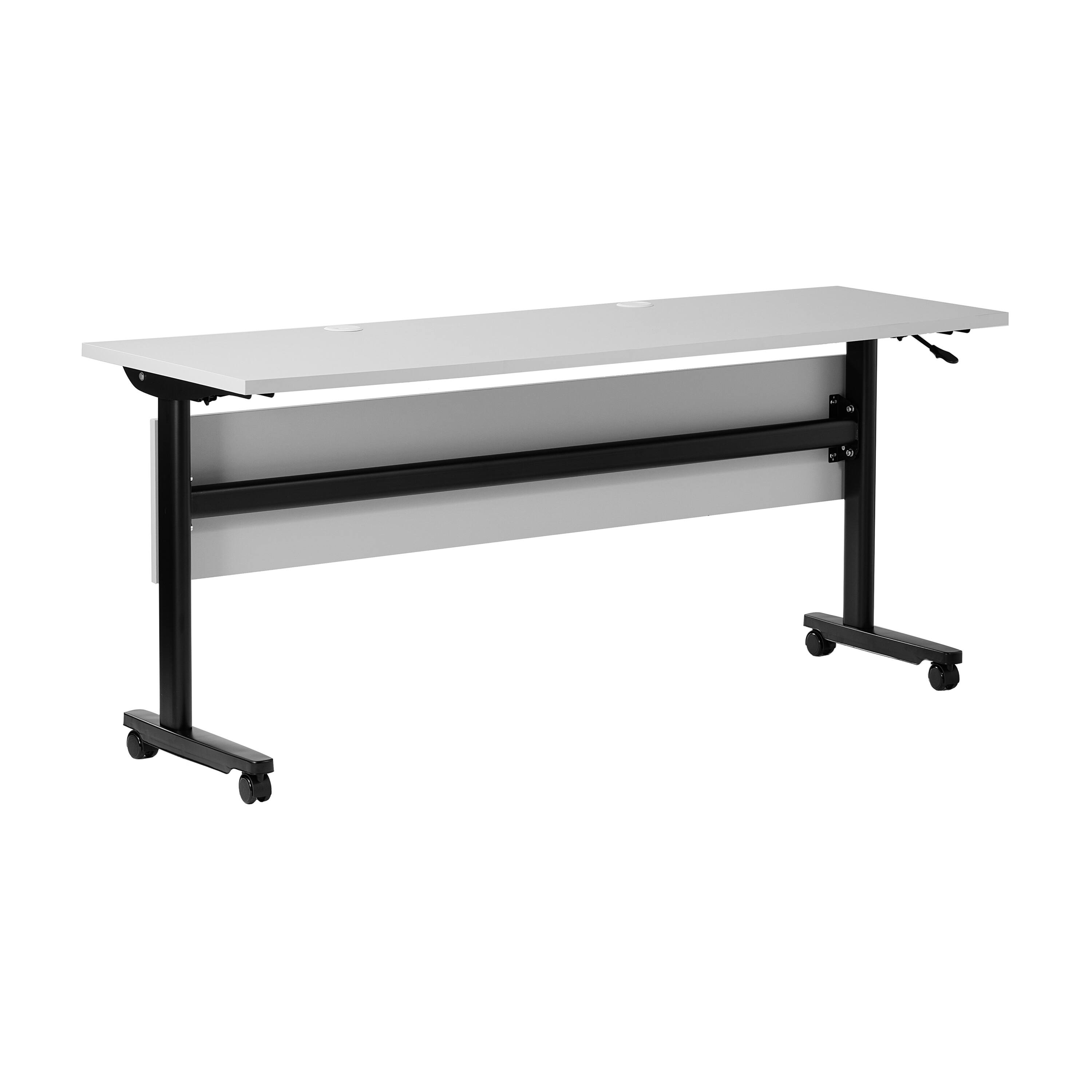 Front. Emma + Oliver - Hahn Heavy-Duty Flip Top Training Table with Nesting Design, Privacy Panel, T-Legs, Tabletop, Metal Frame - Gray Top/Black Frame.