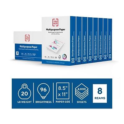 TRU RED Multipurpose Paper  
White  
8.5" x 11"  
20 LB Weight  
96 Brightness  
4,000 Sheets  
8 Reams