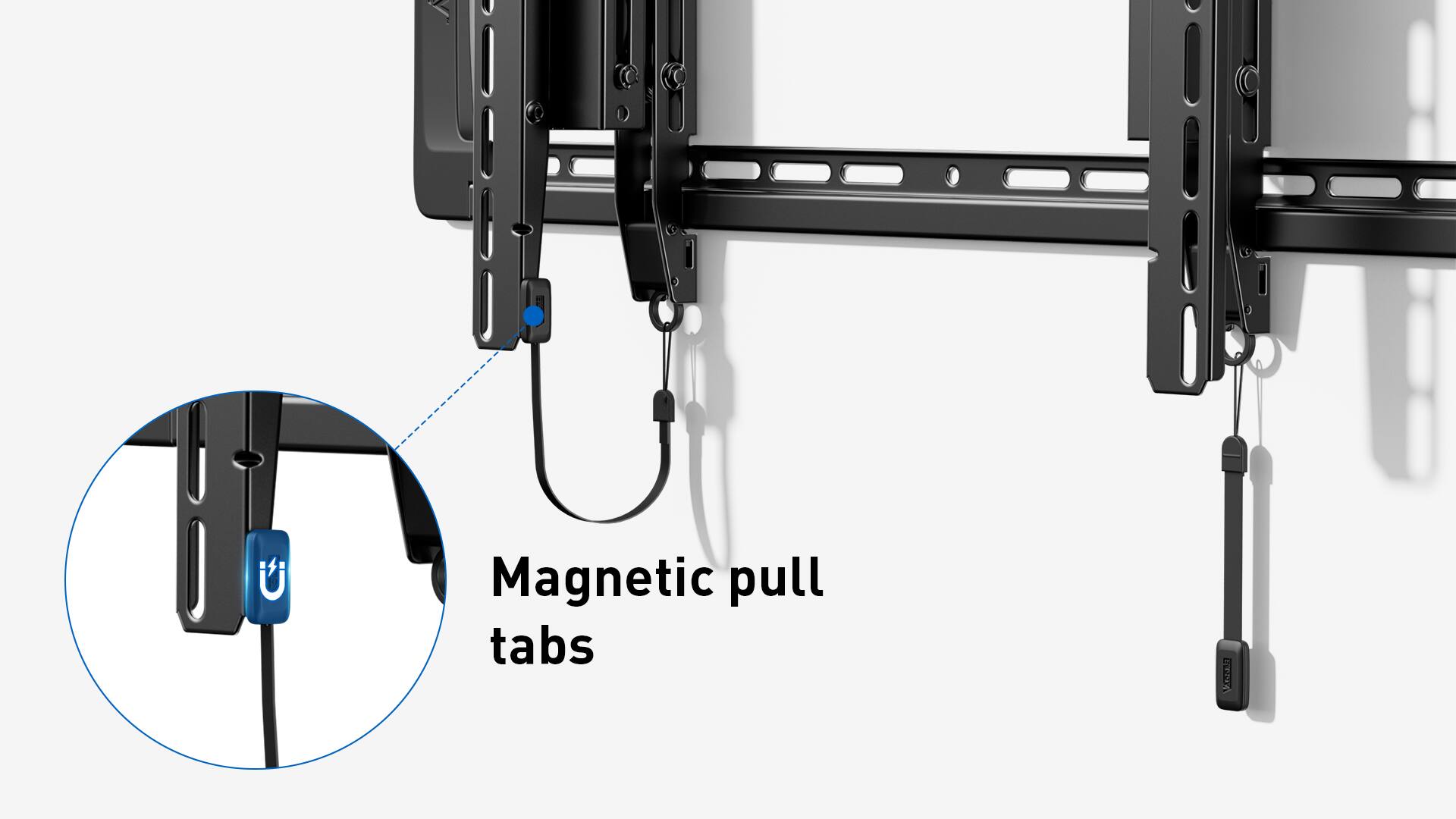 Magnetic pull tabs are used to securely hold a metal object in place.