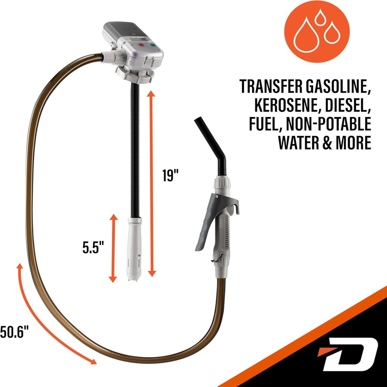 TRANSFER GASOLINE, KEROSENE, DIESEL, FUEL, NON-POTABLE WATER & MORE

19"  
5.5"  
50.6"
