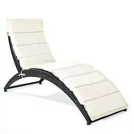 Costway - Folding Patio Rattan Lounge Chair Chaise Cushioned Portable Garden Lawn - Black,White