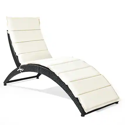Front. Costway - Folding Patio Rattan Lounge Chair Chaise Cushioned Portable Garden Lawn - Black,White.