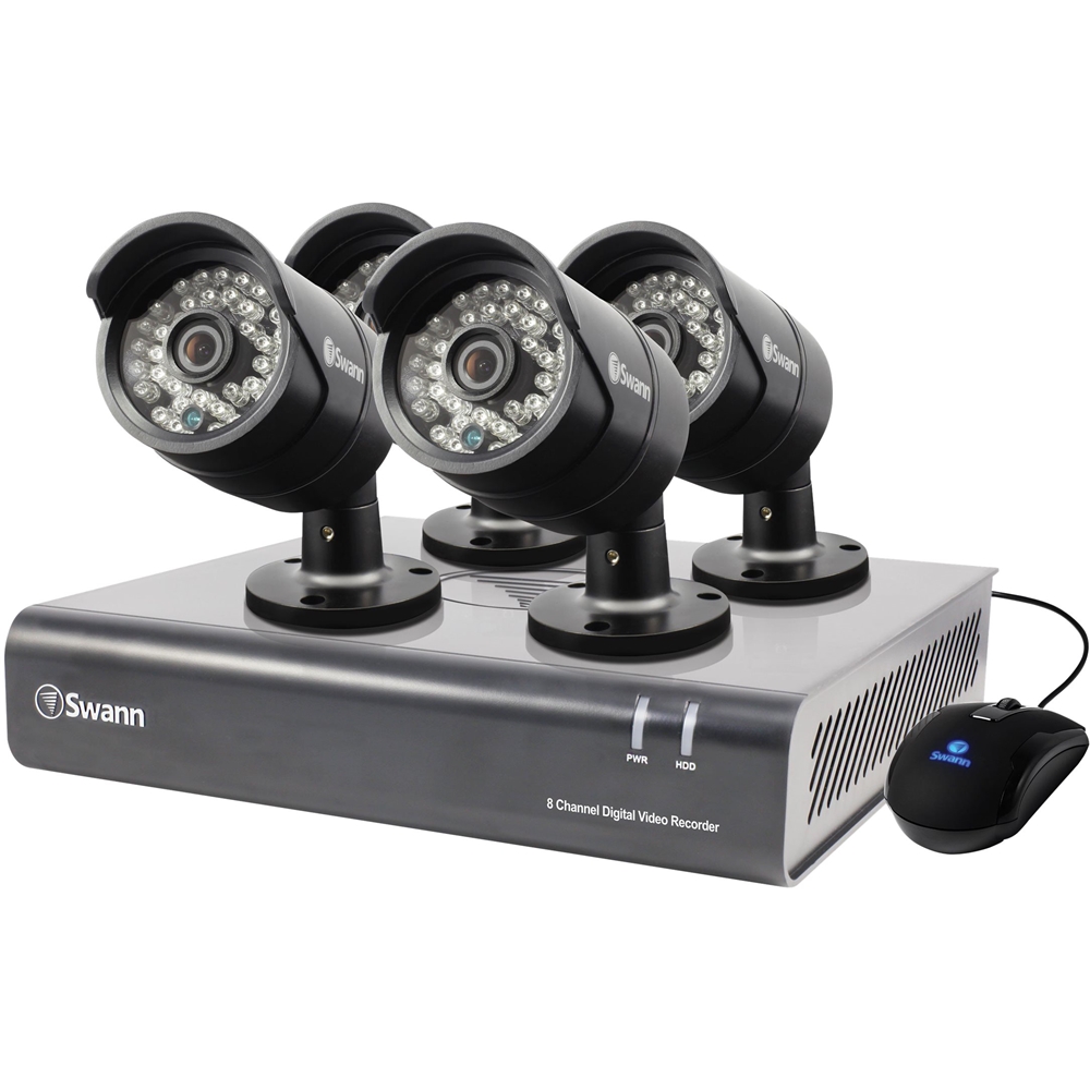 Angle. Swann - 8-Channel, 4-Camera Outdoor Wired 1TB DVR Surveillance System - Black.
