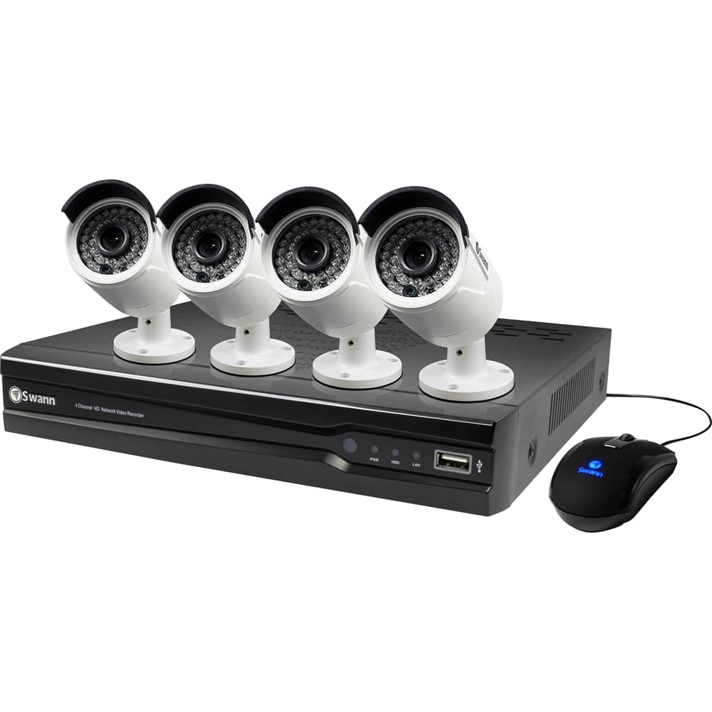 Left. Swann - 8-Channel, 4-Camera Indoor/Outdoor High-Definition DVR Surveillance System - Black.