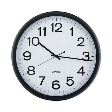 Front. Universal - UNV11641 13.5 in. Round Wall Clock - Black Case - White/Black.