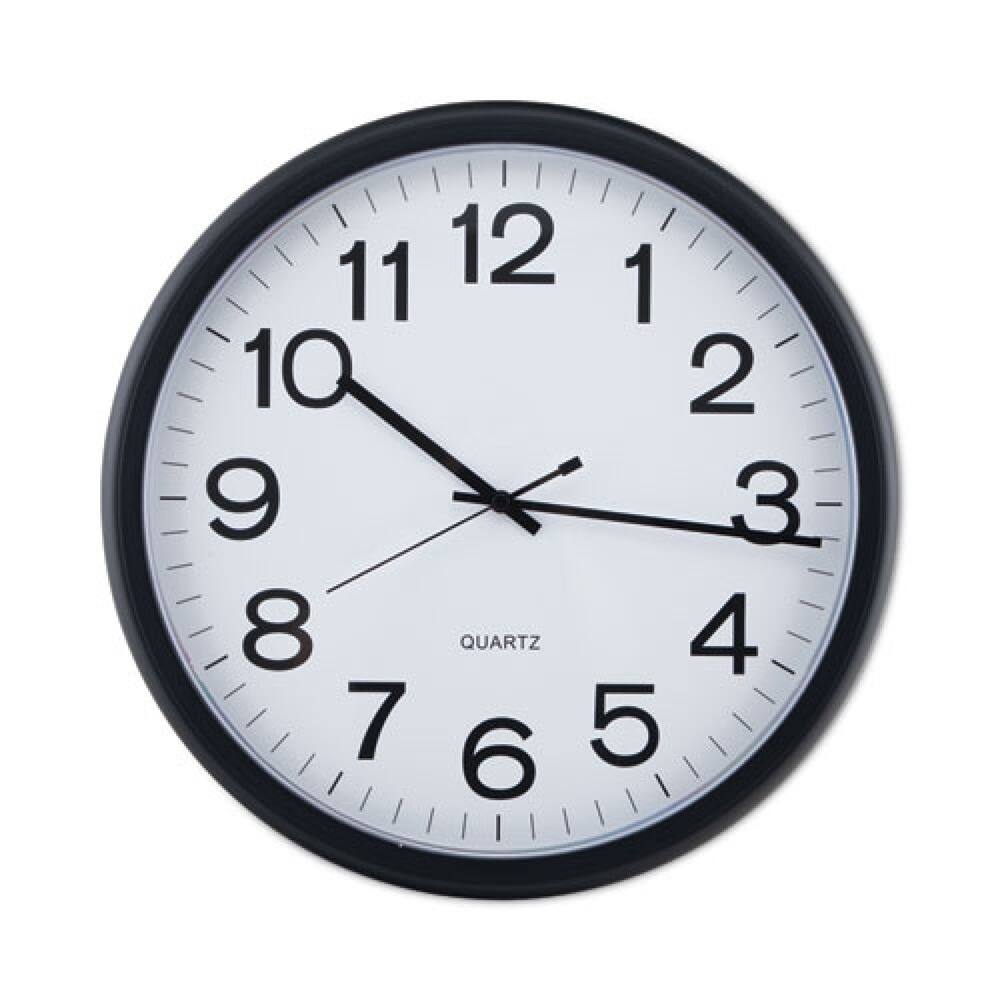Front. Universal - UNV11641 13.5 in. Round Wall Clock - Black Case - White/Black.