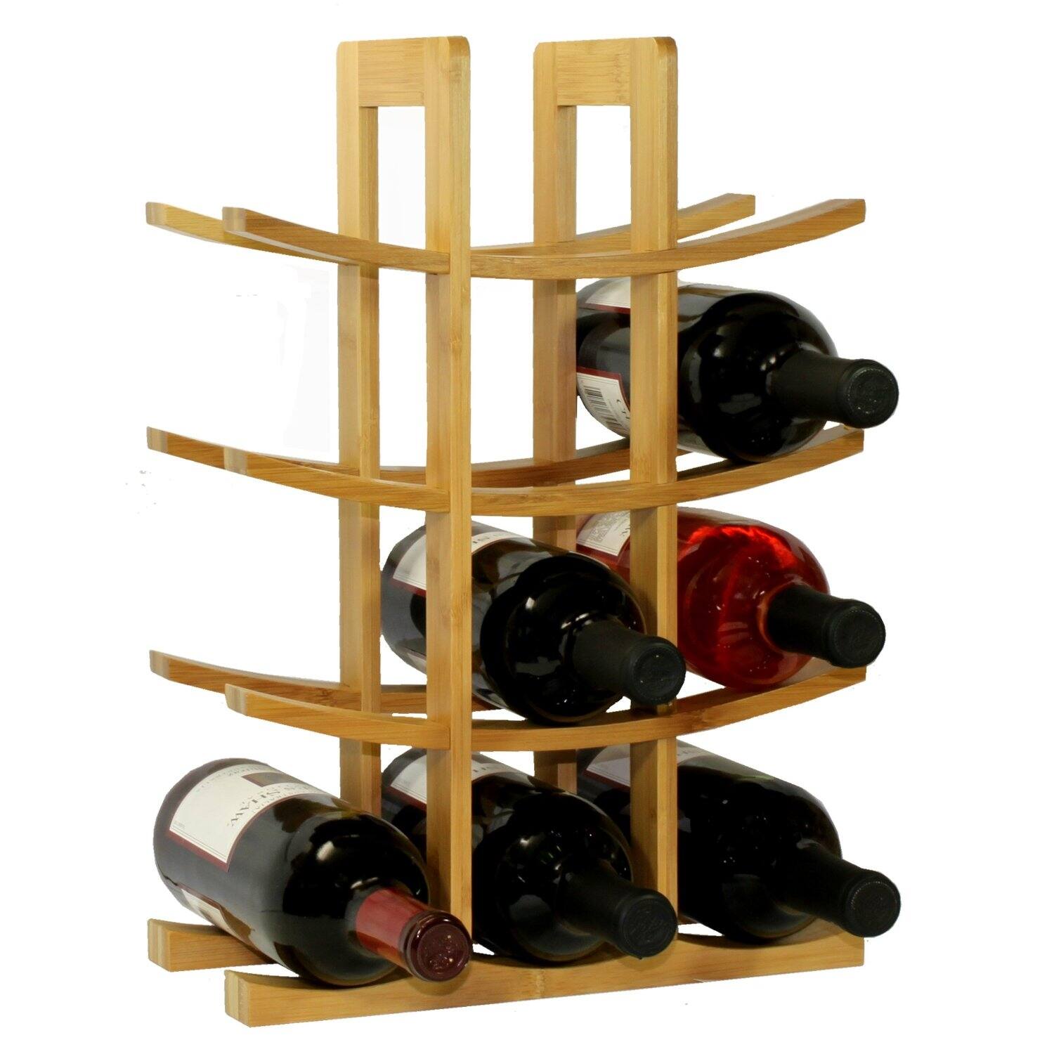 Angle. Hivvago - 12-Bottle Wine Rack Modern Asian Style in Natural Bamboo - Natural.