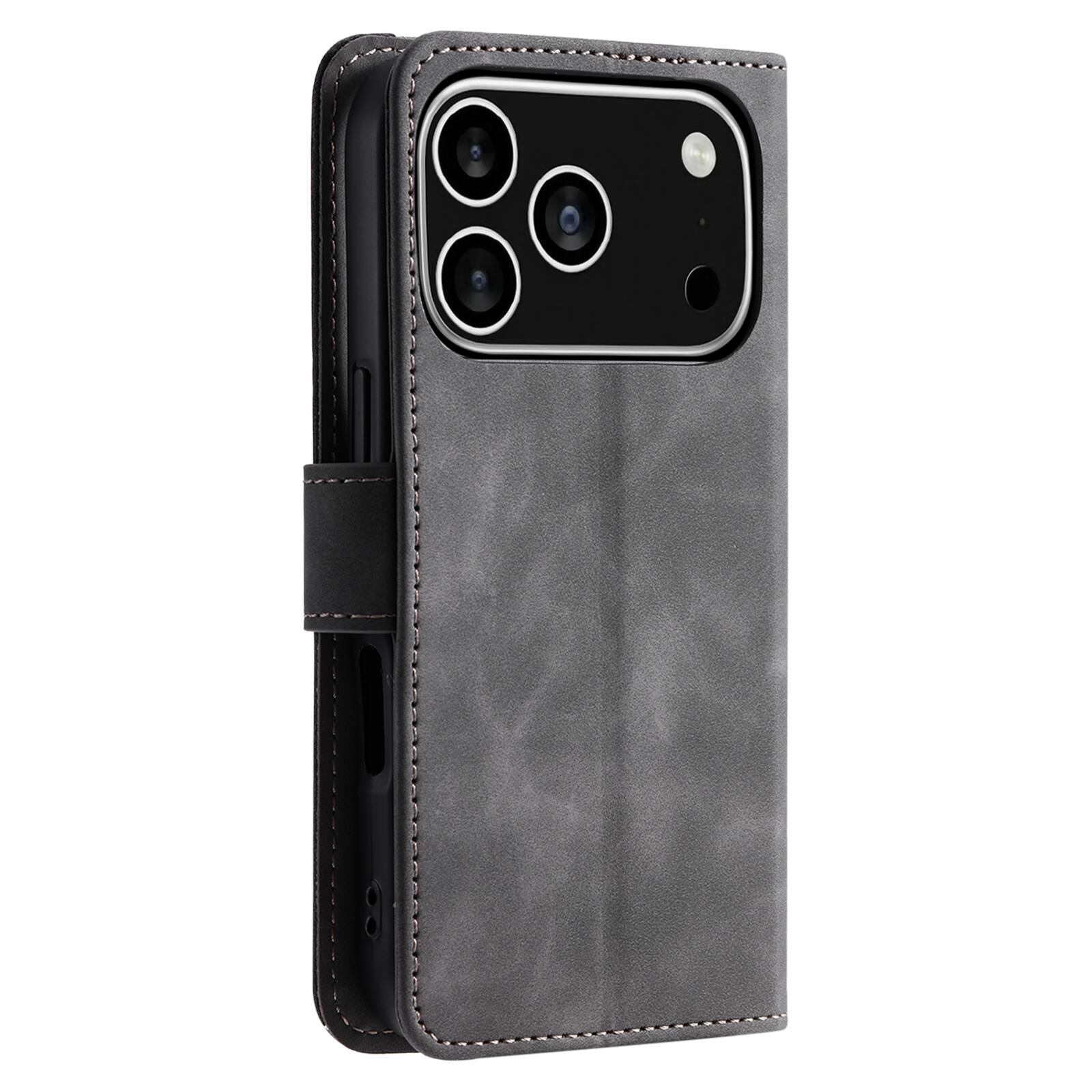Alt View 4. Dteck - Wallet Case for Apple iPhone 17 Pro,Vintage PU Leather Flip Card Holder Kickstand Magnetic Closure Phone Cover - Gray.