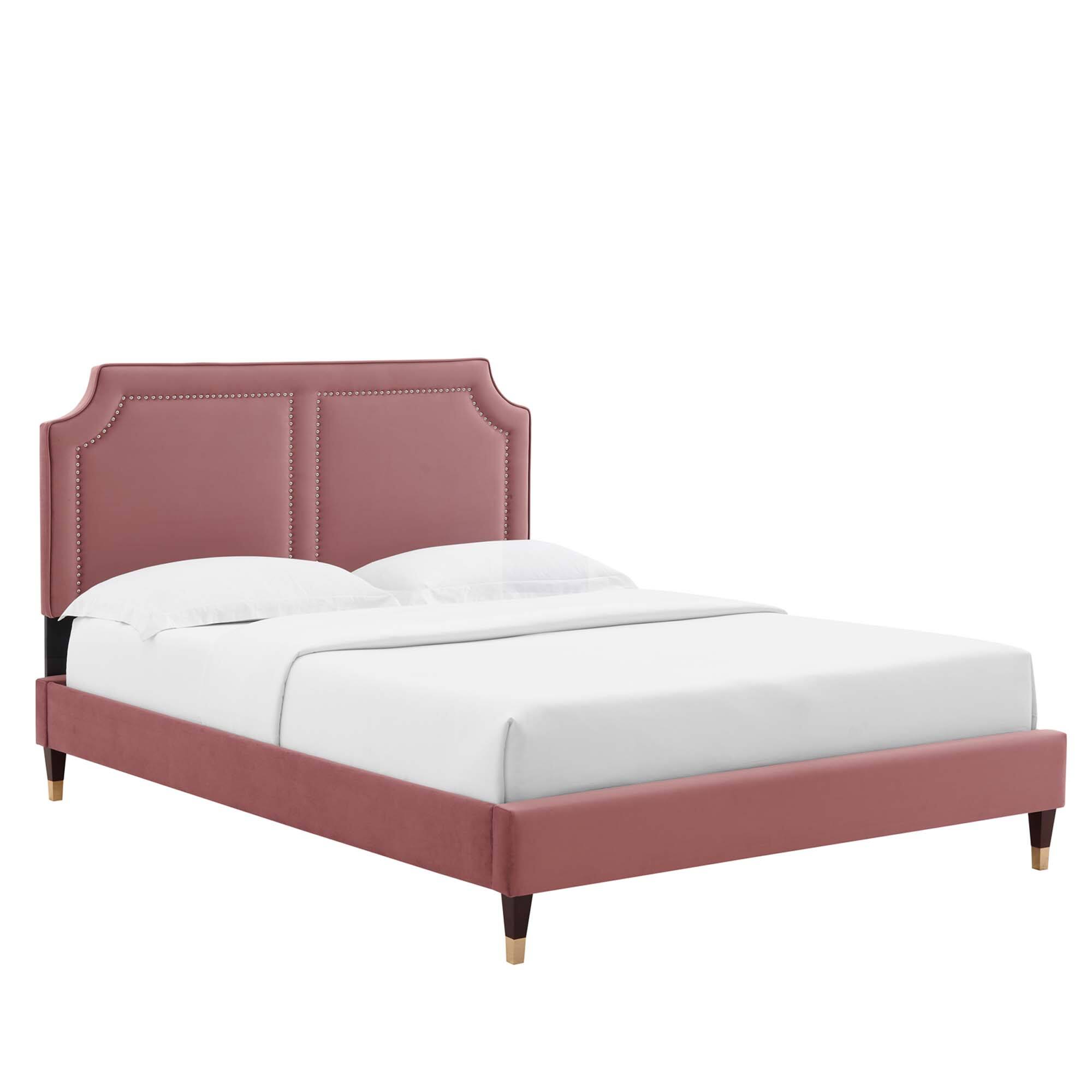 Angle. Modway - Sienna Performance Velvet Queen Platform Bed - White.