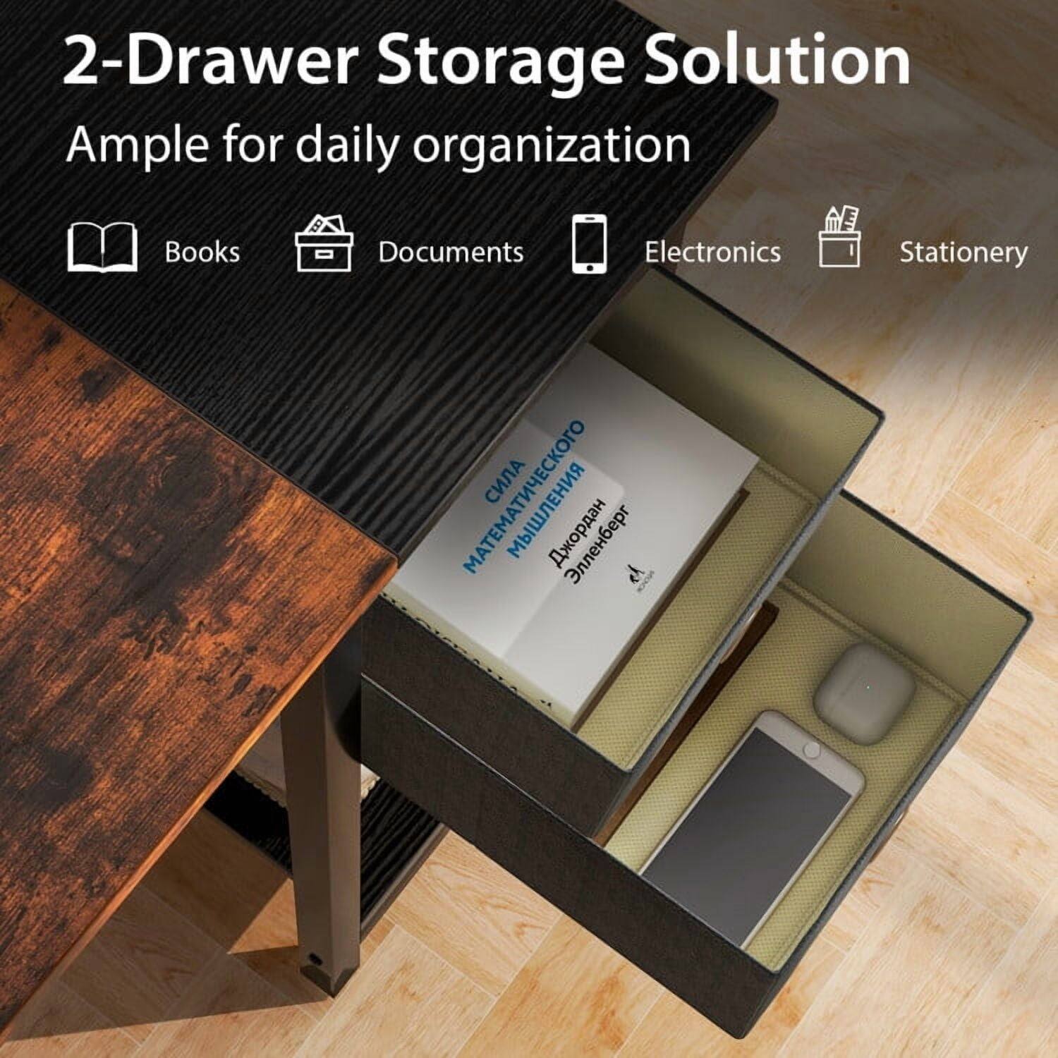 2-Drawer Storage Solution  
Ample for daily organization  
Books  
Documents  
Electronics  
Stationery