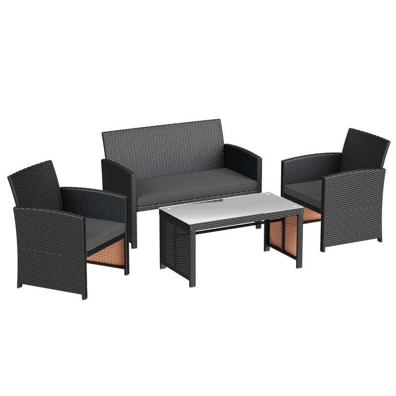 Alt View 5. U-HOMY - All-Weather PE Rattan Patio Furniture Set – 4-Piece Wicker Sofa & Glass Coffee Table with Cushions - Dark Grey.