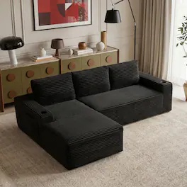 Boyel Living - 104.3-Inch Corduroy Modular L-Shaped Cloud Sectional Sofa with Chaise - Black
