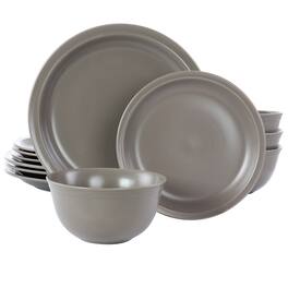 Gibson - Home Siam 12 Piece Round Stoneware Dinnerware Set in Warm Grey - Warm Gray