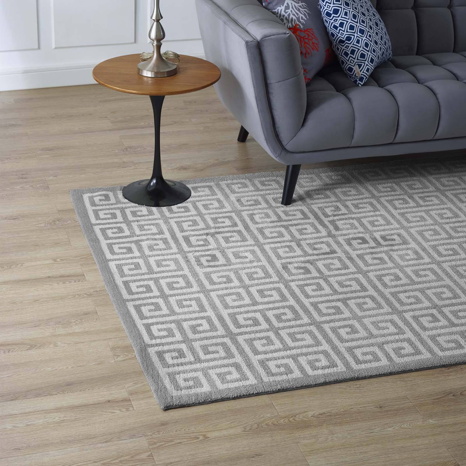 Alt View 2. Modway - Freydis Greek Key Area Rug - White and Light Gray.